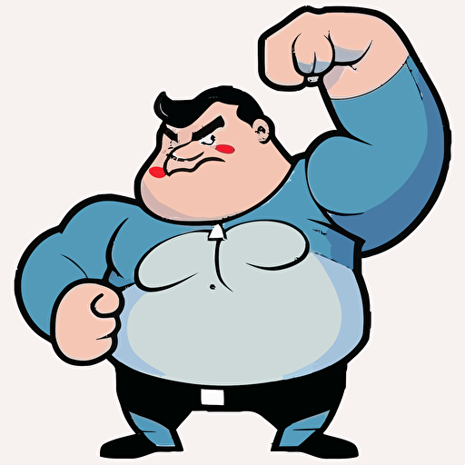logo,mascot, simplistic, chubby policeman, flexing, vector, white background