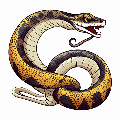 cobra, detailed, cartoon style, 2d clipart vector, creative and imaginative, hd, white background
