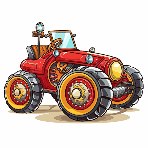 cartoon car with big wheels in the back, vector art, white background