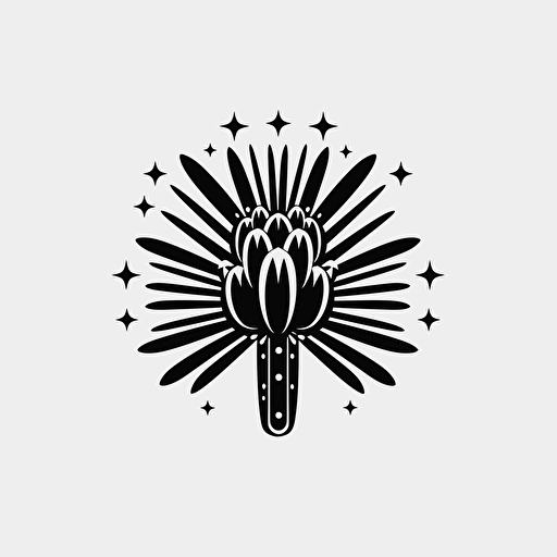symmetrical logo of a saguaro cactus, vector illustration, minimal, black and white, cactus flower