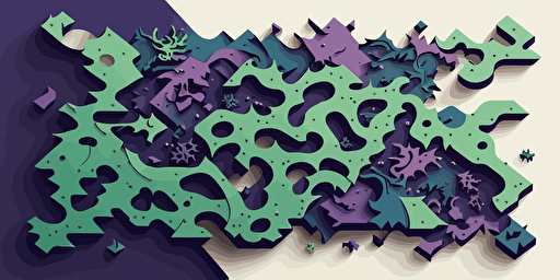 abstract vector illustration of scalable AI mc escher designmilk palette is mostly purple with small bits of blue and green