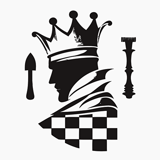 a minimal vector logo of a chess king with a chef hat, white background, black and white
