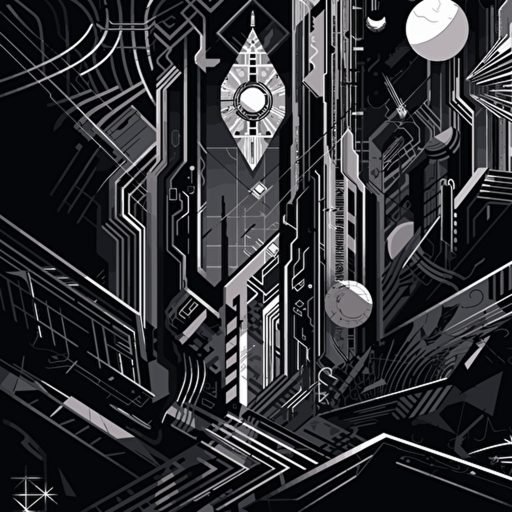 black art deco vector art, Graffiti art mixed with op art and pop surrealism, retrofuturistic sci-fi skyscraper, in the style of Victor Vasarely, Olivier Coipel, Iris Compiet, highly detailed, harsh angles and expressive line work, James Gilleard, Genndy Tartakovsky, Tamara de Lempicka, insane detail