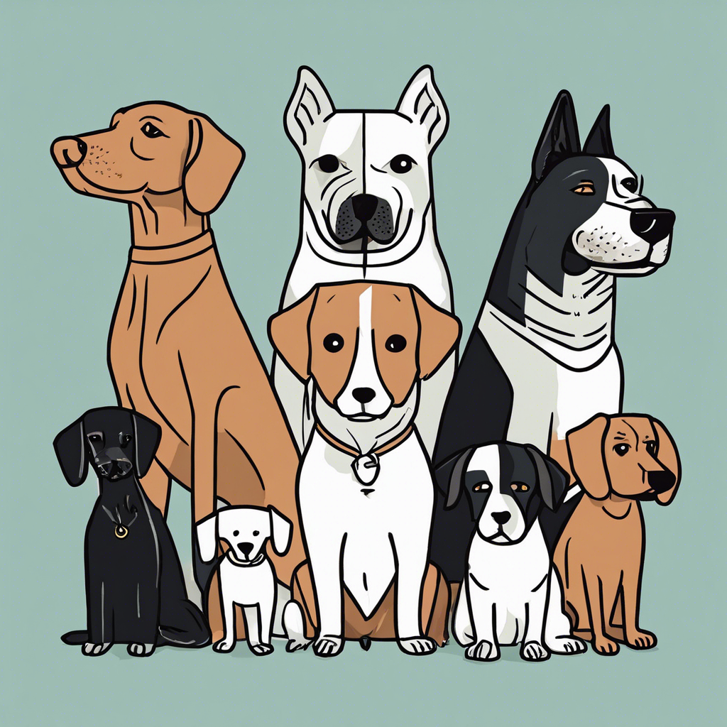 a group of dogs, illustration in the style of Matt Blease, illustration, flat, simple, vector