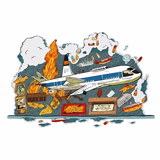 video thumbnail design , diorama in a frame of world map Catastrophe Aviation crash war Disaster Nature Crisis Accident Train crash Aviation crash diorama boat disasters cruise ship disaster illustration vector black background magic marker