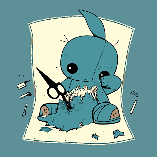 a simple vector style logo of a torn bunny creature hand-sewing a quilt