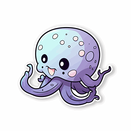 devious cute octopus, sticker, cartoon style, contour, vector, White background,