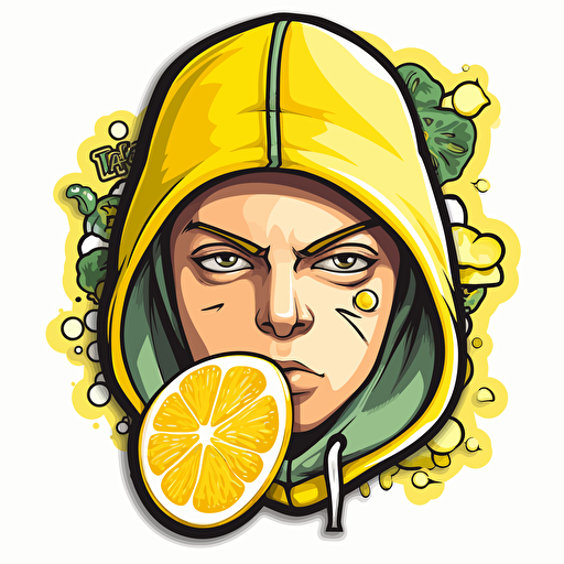 create a full lemon, animated, graffiti style, with a face, japanese, air freshner, vector, sticker style, grand theft auto V theme art no background