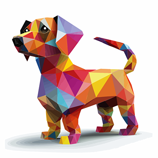 colorful origami Dachshund dog, vector art, white background