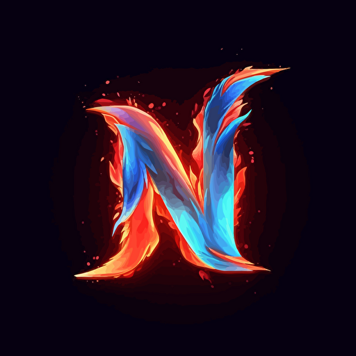 vector logo with the letter N above and the letter G below the letter N, using 2 colors red and blue to represent fire and water destiny.