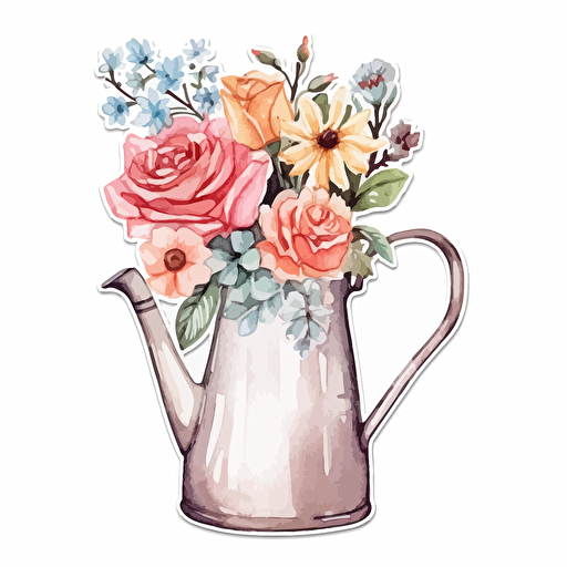 watercolor vector illustration boho clay pitcher flowers sticker white background