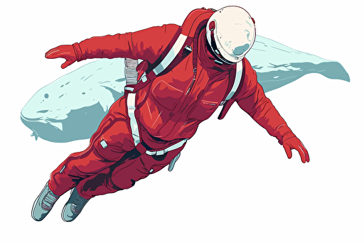 vector. humanoid man with stylish whale clothing, skydiving in a void. with no text, closed shape. white background