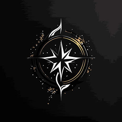 abstract star and compas based logo for a high end watch brand in black and white and simple modern and elegant vector style