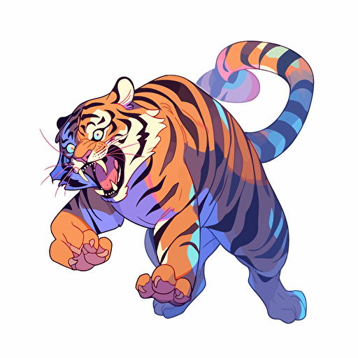vector art of a tiger illustration stickers, vivid colors, colorful, pastel cute colors, white background
