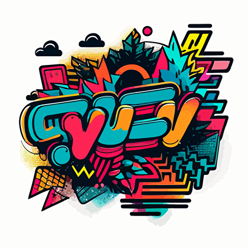 colorful, doodle style 1980's retro design, vector style on a white background