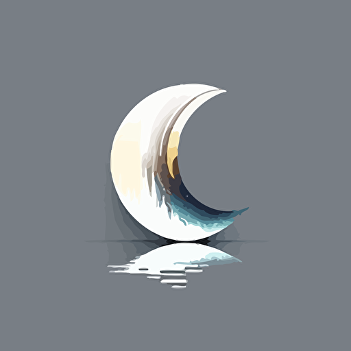 half moon logo, shadow reflect, digital art, clean, minimalist, abstract mark, vector logo, white background