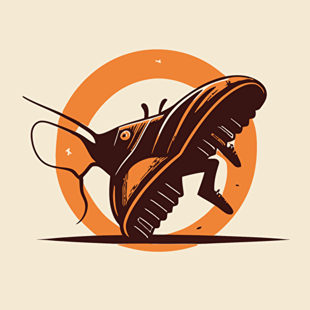 vector logo of a heel squashing a bug, minimal, retro style