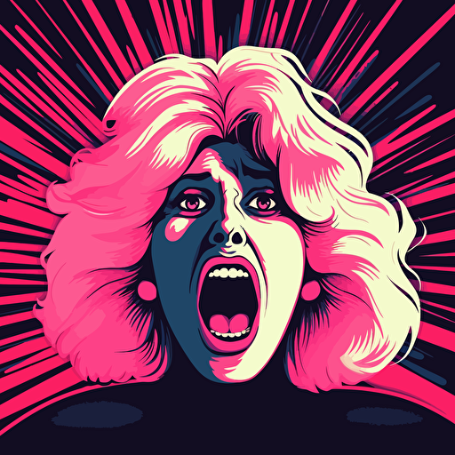 80s horror movie poster, screaming lady, 1980s film style, no background, design vector