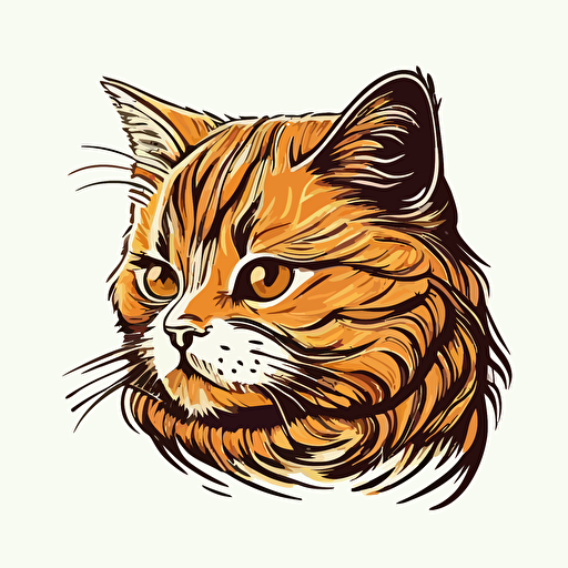 Muzzle of a happy ginger cat, contour stile, vector, flat 2d, company logo