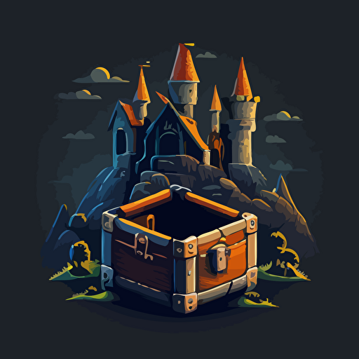 simple vector of chest and castle, black background