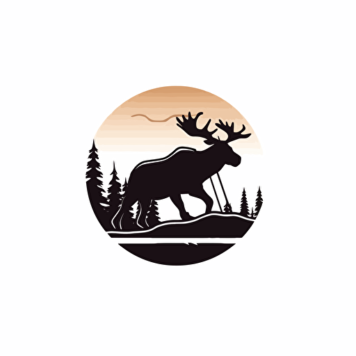 moose and skier, 2D vector, simple, logo style, white background