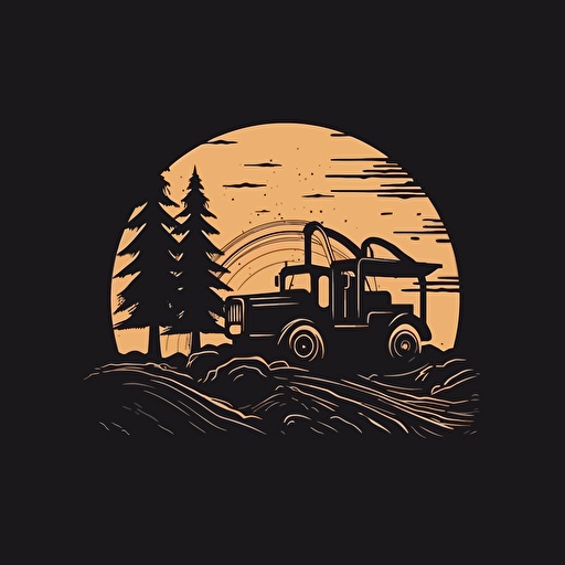 a logo for a logging and excavation company, road and tree shapes, vector silhouette, dribbble, behance, simple