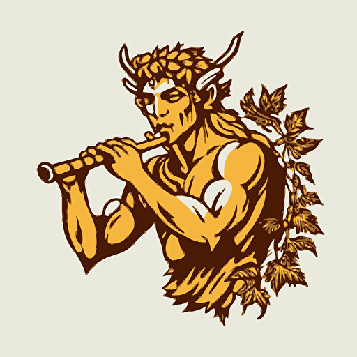 faun playing the flute in a band, vector logo, vector art, emblem, simple cartoon, 2d, no text, white background