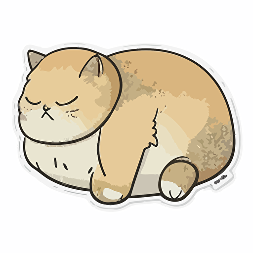 sticker, cute, chubby cat napping, liu yi artist style, vector, contour, white background