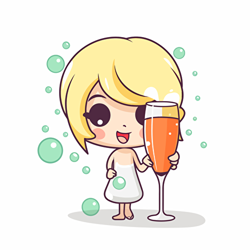 Kawaii champaign bubbles no champaign , flat, 2D, vector, 16 colors, white background, in anime chibi style