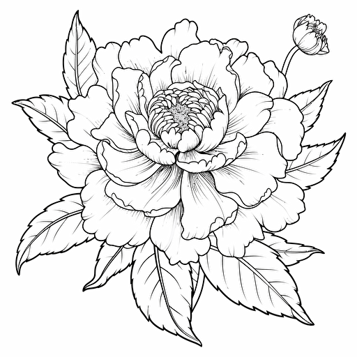 shake and Peony flower ignorant style No Shadow. Cartoon. Coloring page. Vector. Simple.