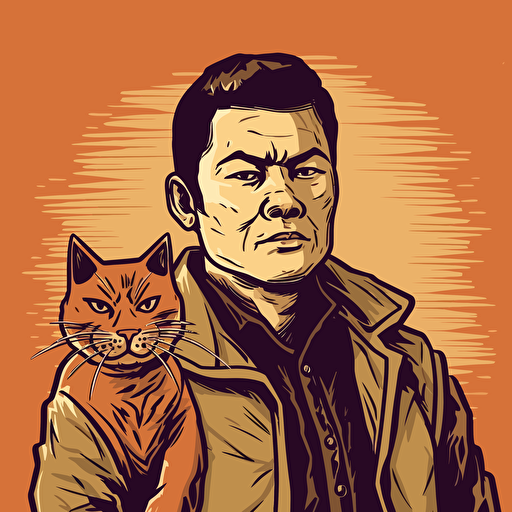 vector art style 28 year old asian cat man, in the style of Micheal Parks