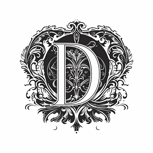 letter D logo, gothic font, ornament, vector, white background