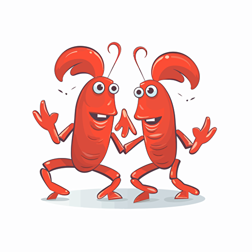 very simple logo for two dancing crayfish restaurant, vector flat, PNG, SVG, flat shading, solid white background, mascot, logo, vector illustration, masterwork, 2D, simple, illustrator