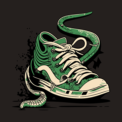 vector logo, simple, no detail, monotone, funny snake merging with sneaker shoes, humorous
