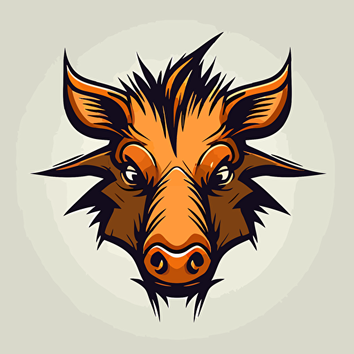warthog, head shot, cartoon eyes, friendly but focused, wry smile, vector logo, vector art, emblem, simple, cartoon, 2d