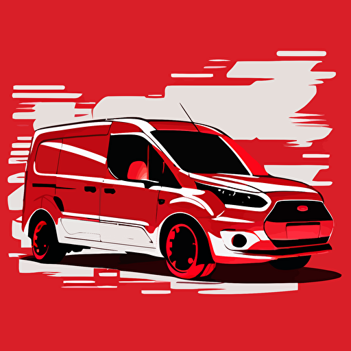 ford transit connect, silhouette, white color, red background, cartoon vector style