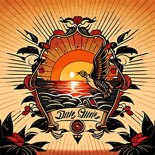 sunrise in the style of Sailor Jerry, vector art