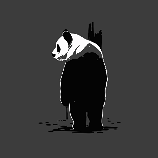 a panda from behind black and white simple vector minimal