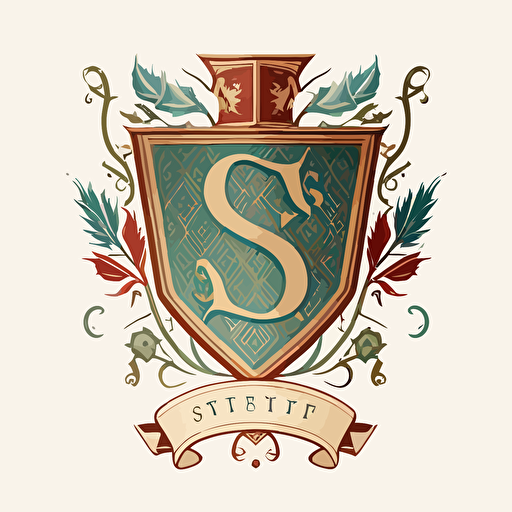 family crest, minimalistic, flat, 2d, main letter P, smaller letters S and V, vector, classic style,