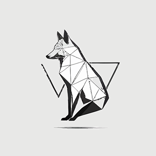 a logo design about a geometric fox, elegant, minimal, not too many details, vector art, white background, black and white