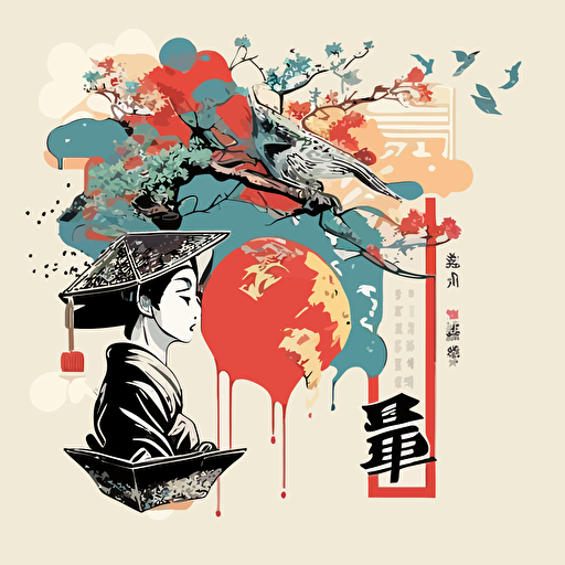 education, enlightenment, Japanese style, vector, 3 colors