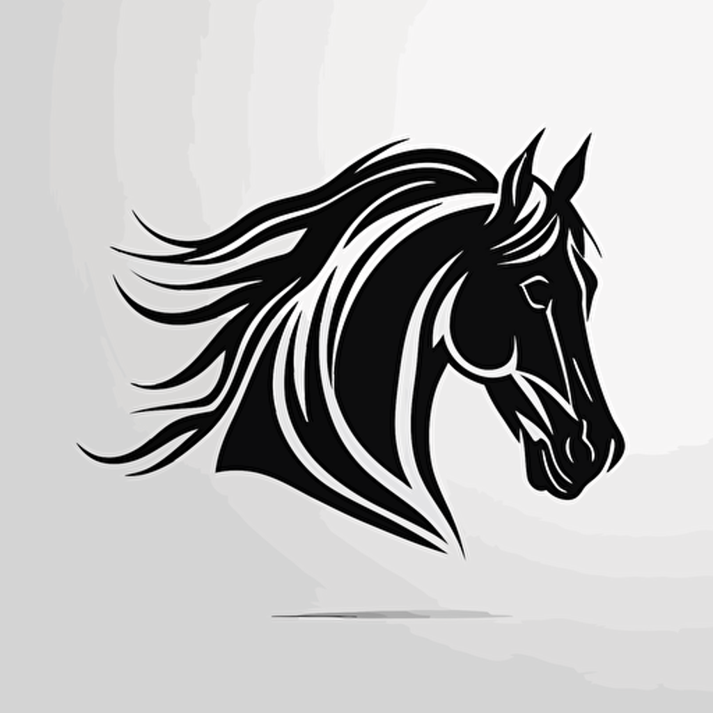 simple logo design of horse head, flat 2d, vector, company logo, color black and white, dynamic
