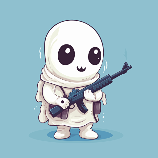 vector drawing of cute ghost holding a gun and wearing a ski mask,