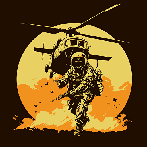 gaming vector style, soldier holding AT launcher jumping out of the helicopter "MH little Bird", vector art