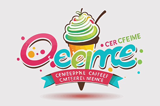 "CRÉMÉ" ; frozen yoghurt dessert logo, "CRÉMÉ" wordmark logo, simple logo, fun, playful color, arrangement, friendly design, vibrant colors, vector ; on white background