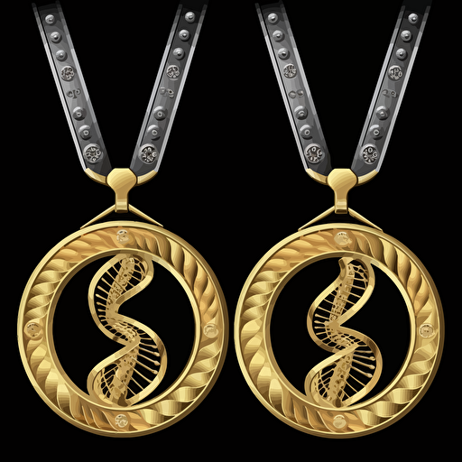 a medal with the symbol of a dna strand and the symbol of a scale, balance, vectorized, symmetric, extremely detailed, extremely intricate,