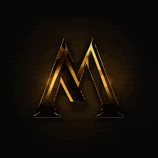 Letter '''A''' '''M''' logo, minimal, vector, simple, Black golden color, black background