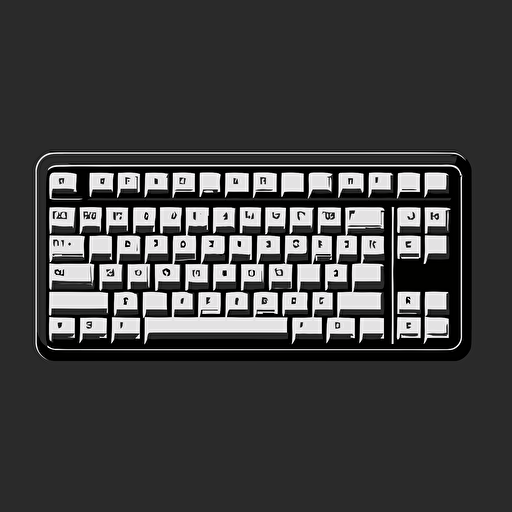 black and white vector illustration of keyboard, top vew, simple.