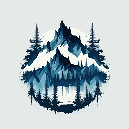 vector logo style mountains pines blue monocrome minimalistic