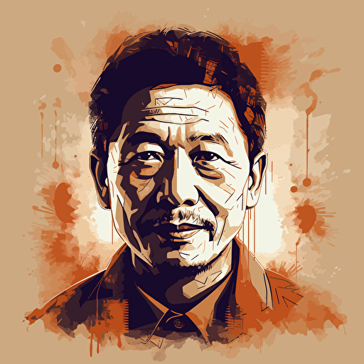 a vector art poster of a Chinese male, looks like mandela, 30years old, smiling, frontal stance.